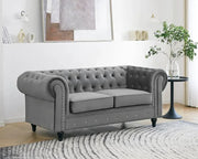 Grey Chesterfield Velvet 2 Seater Sofa Tufted Scroll Arm Classic Couch
