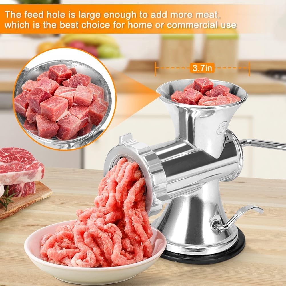 Manual Meat Grinder Sausage Stuffer Aluminium Hand Mincer Silver