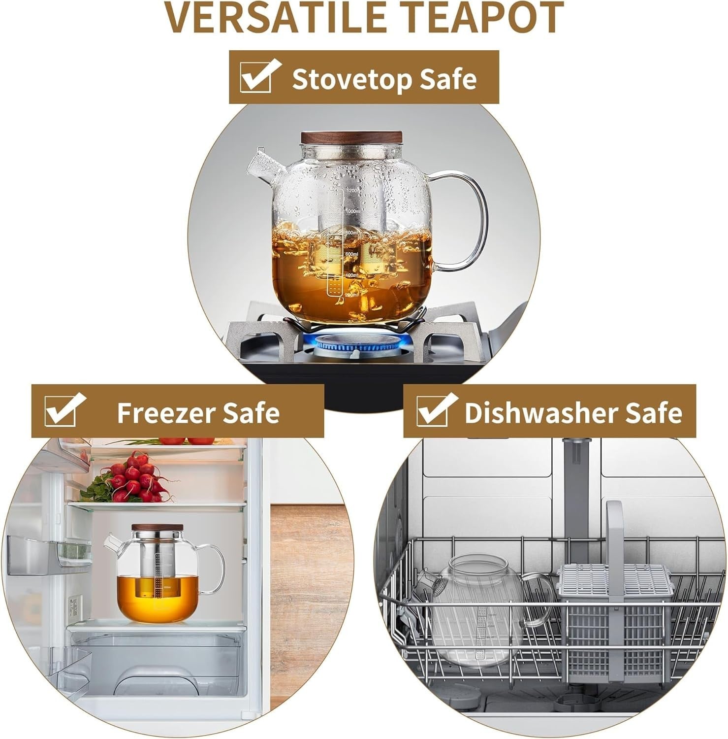 40oz Glass Teapot with Infuser Heat Resistant Borosilicate Tea Pot Lid