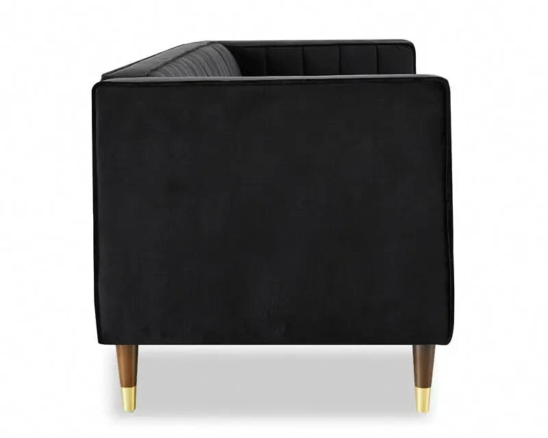 3 Seater Black Velvet Sofa Ribbed Back UKFR Modern Luxury Lounge Couch