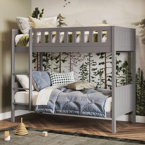Shorty Bunk Bed Grey Solid Wood Kids Sleeper Loft Frame Space Saving