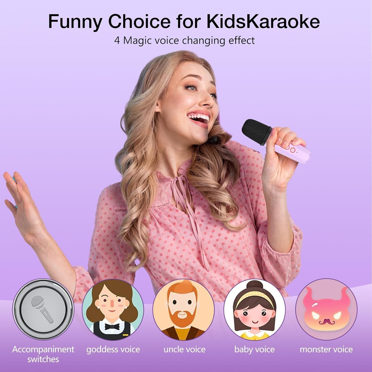 Kids Karaoke Machine with 2 Microphones LED Lights Portable Gift