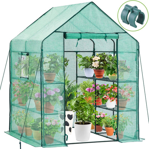 Walk-In 3 Tier 12 Shelf Greenhouse | Heavy-Duty PE Cover Garden Growhouse