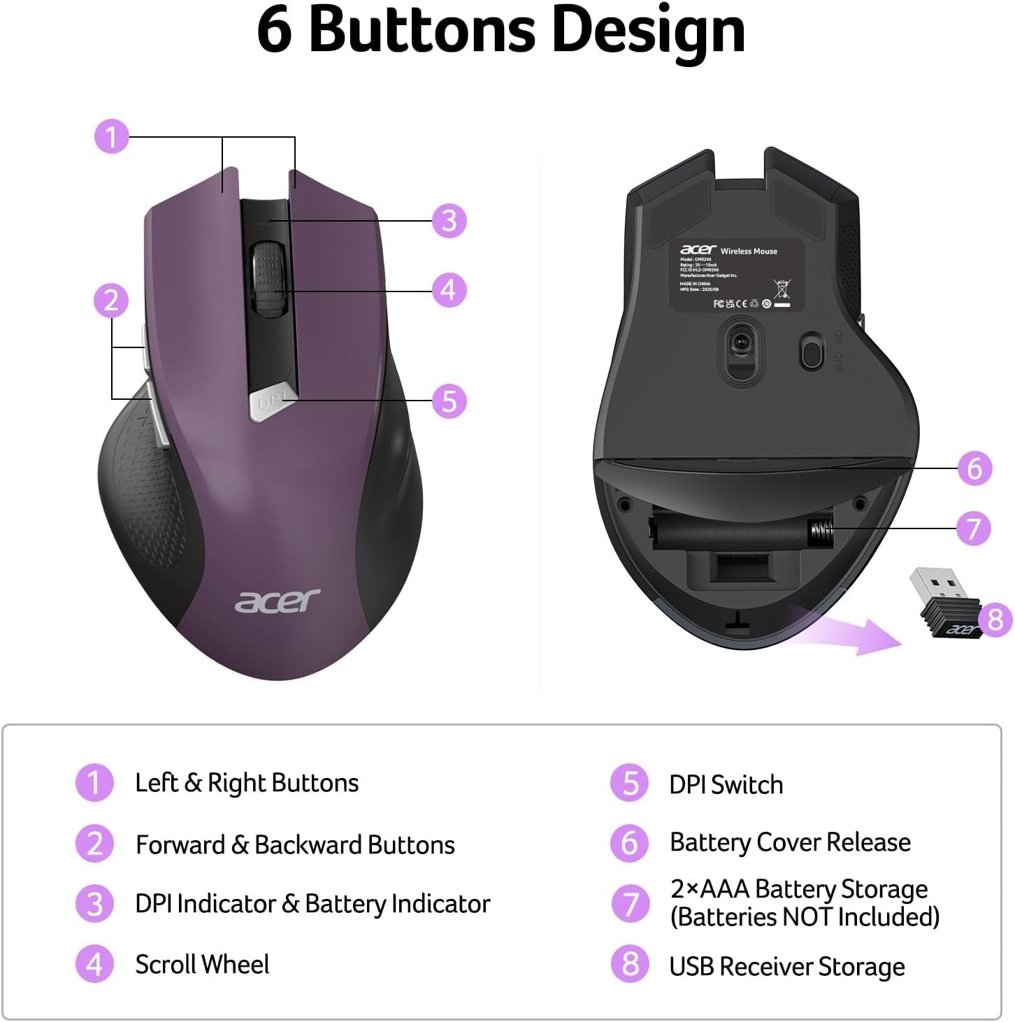 Wireless Ergonomic Mouse 2.4GHz Adjustable DPI 6 Buttons Comfort Grip Laptop