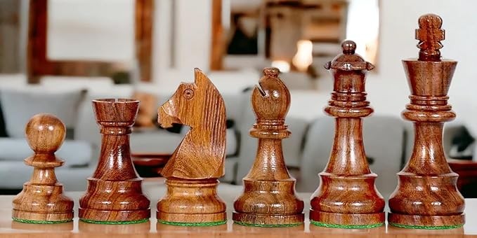 Luxury 3.75" Acacia Chess Pieces Set with Weighted Staunton Design & Bag