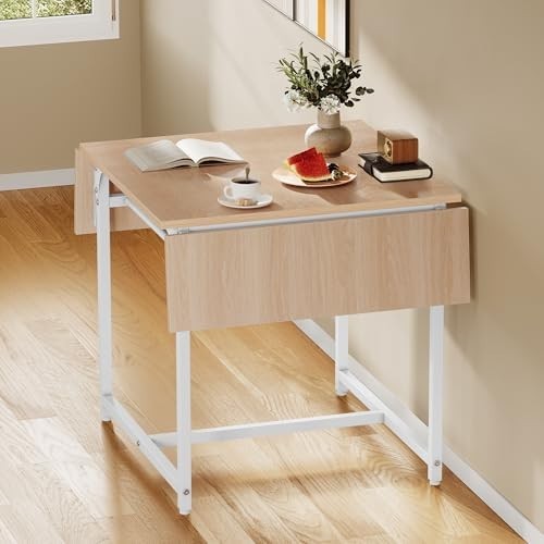 Yellow Oak Folding Dining Table Drop Leaf with Storage 120cm
