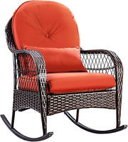 Outdoor Rattan Rocking Chair with Cushions & Lumbar Support, Red