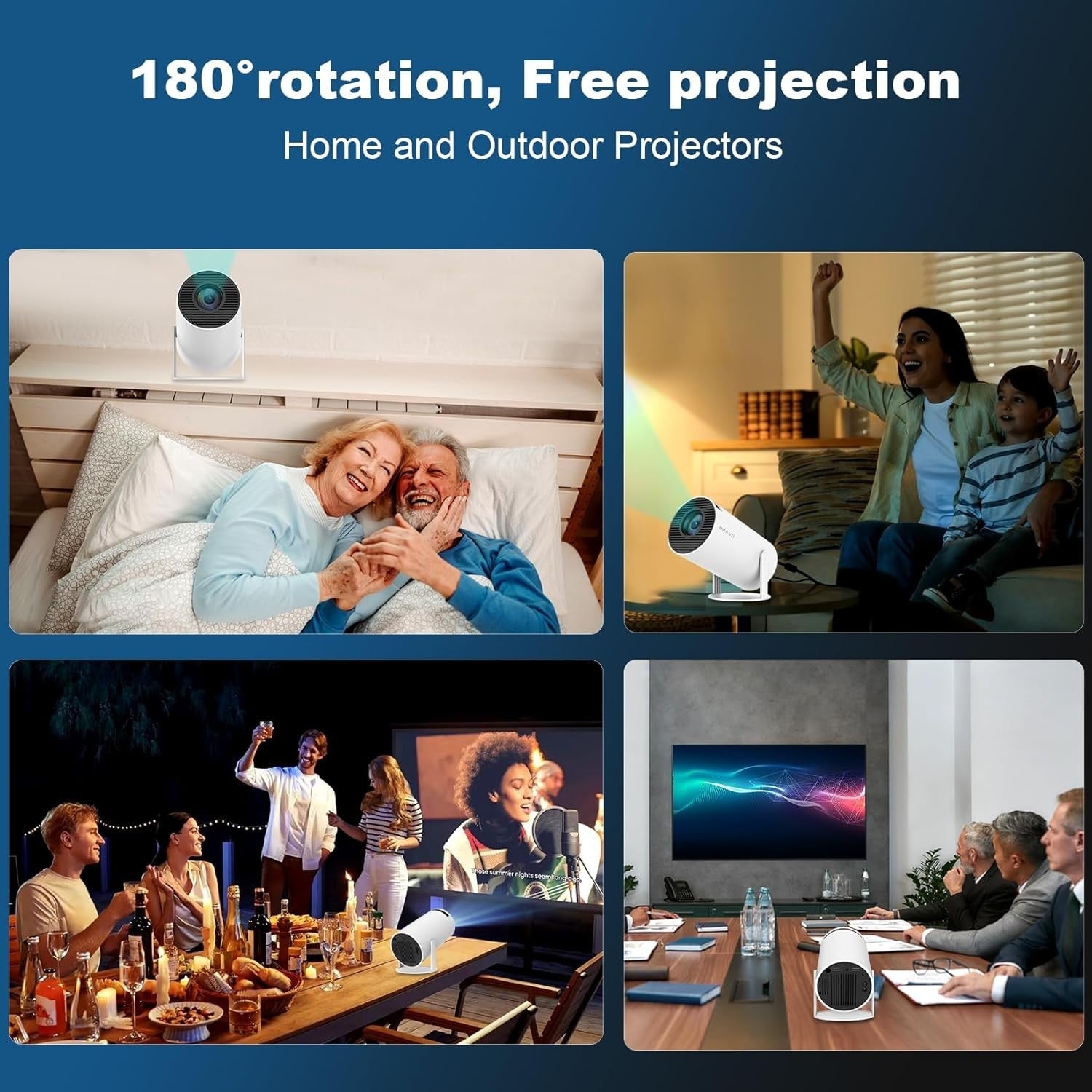 4K Mini Smart Projector Android WiFi 6 Bluetooth 180° Portable