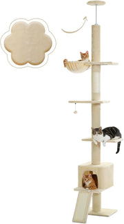 Floor to Ceiling Cat Tree Adjustable 216–273cm  Condo Hammock Scratcher