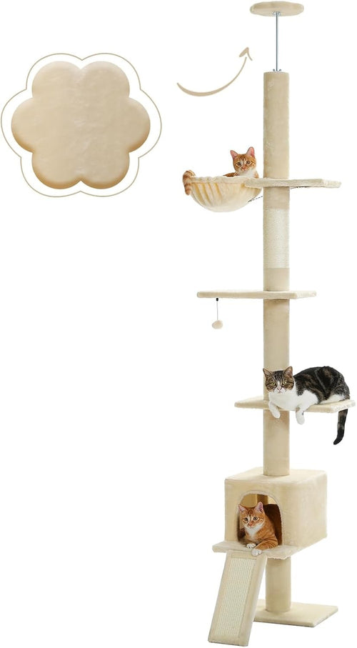 Floor to Ceiling Cat Tree Adjustable 216–273cm  Condo Hammock Scratcher
