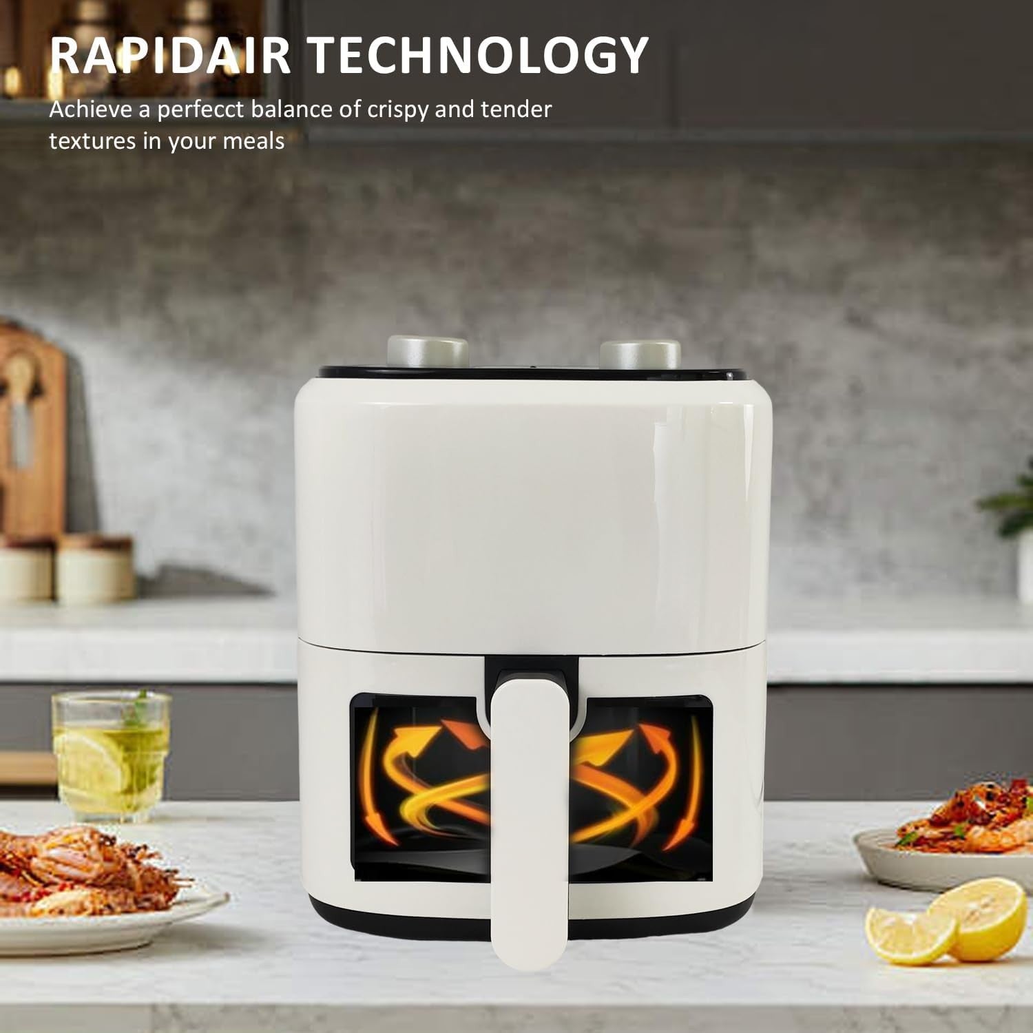 5.5L Air Fryer No Oil Dial Control 1350W Nonstick Roast Bake Dehydrate