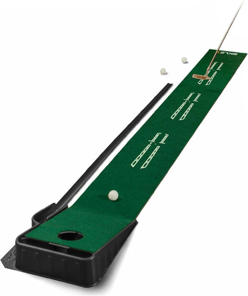 Indoor Golf Putting Mat 9ft Alignment Trainer w/ Ball Return Practice Green