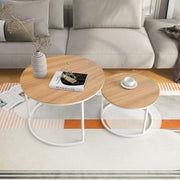 Nesting Coffee Table Set Round End Side Tables Space Saving Wood Metal Frame