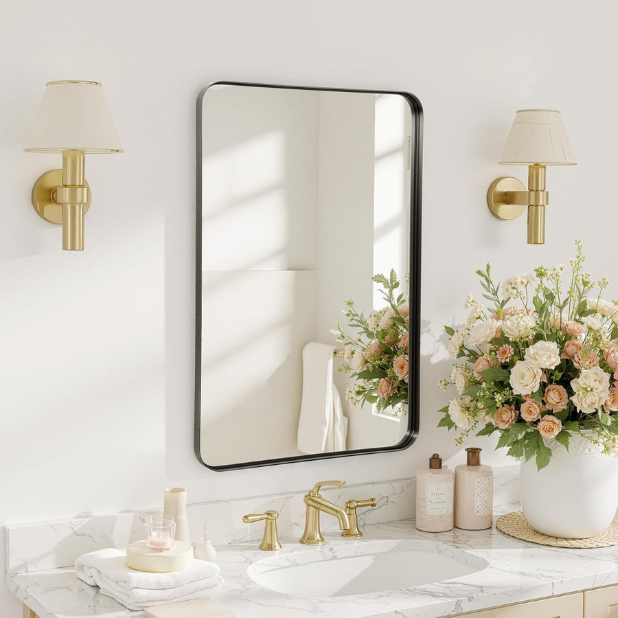 Modern Wall Mirror 100x75cm Black Framed Bathroom Mirror for Home Décor