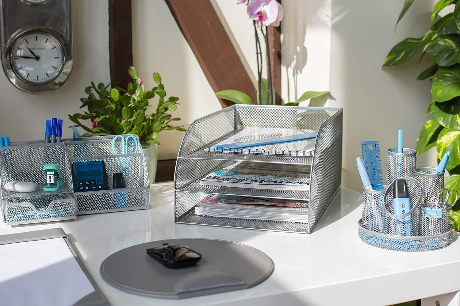 Silver Wire Mesh Desk Organiser 2-Tier Tray A4 Paper Storage Office Home