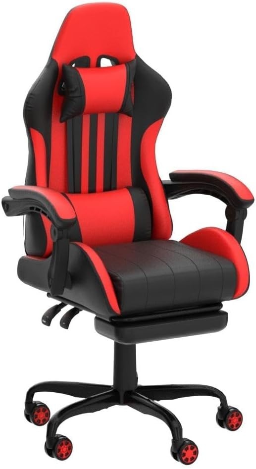 Red PU Leather Gaming Chair Office Desk Swivel PC Recliner Footrest Padded Seat