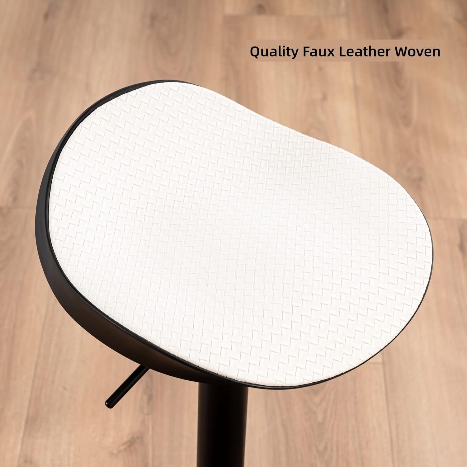 White PU Leather Woven Swivel Bar Stools Set of 2 Height Adjustable Counter