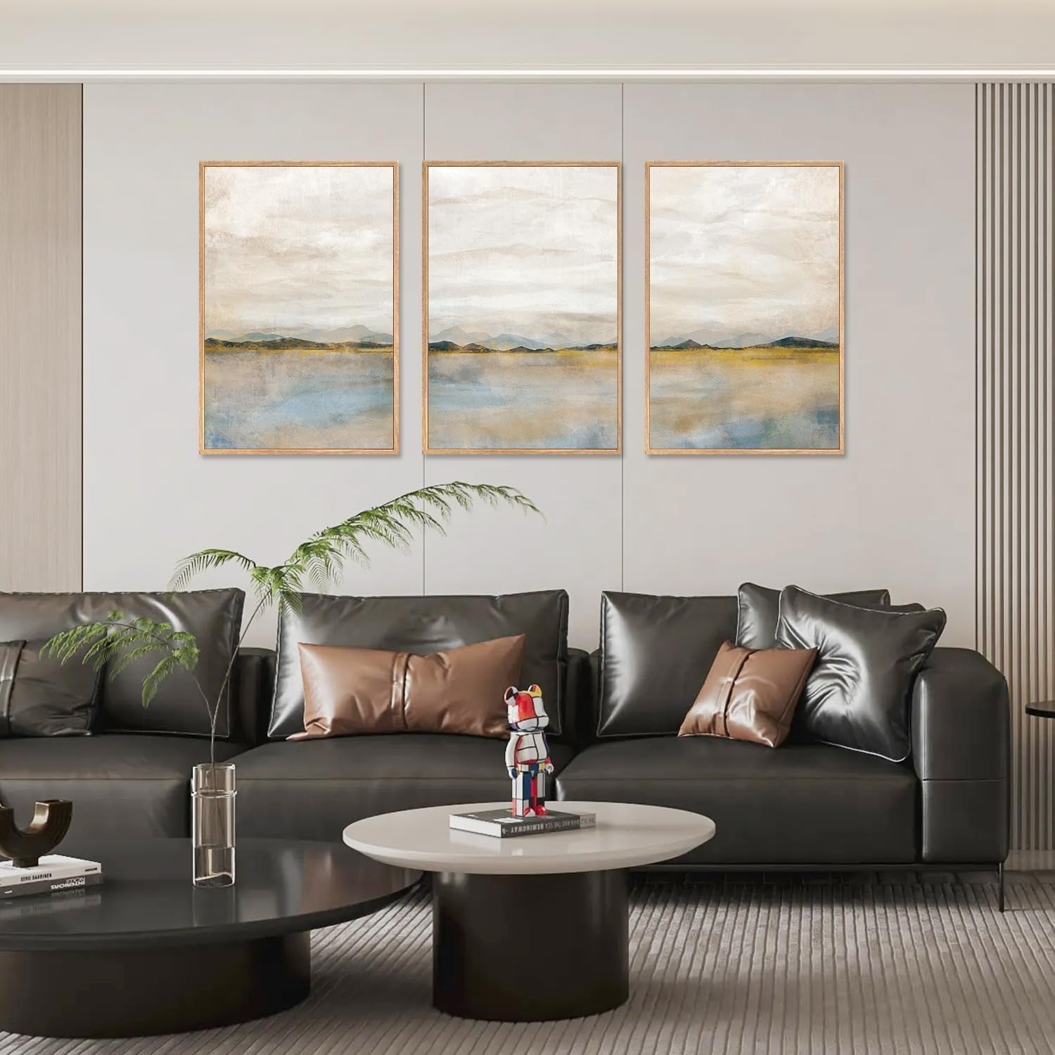 3 Panel Abstract Mountain Lake Canvas Wall Art 40x60cm Set