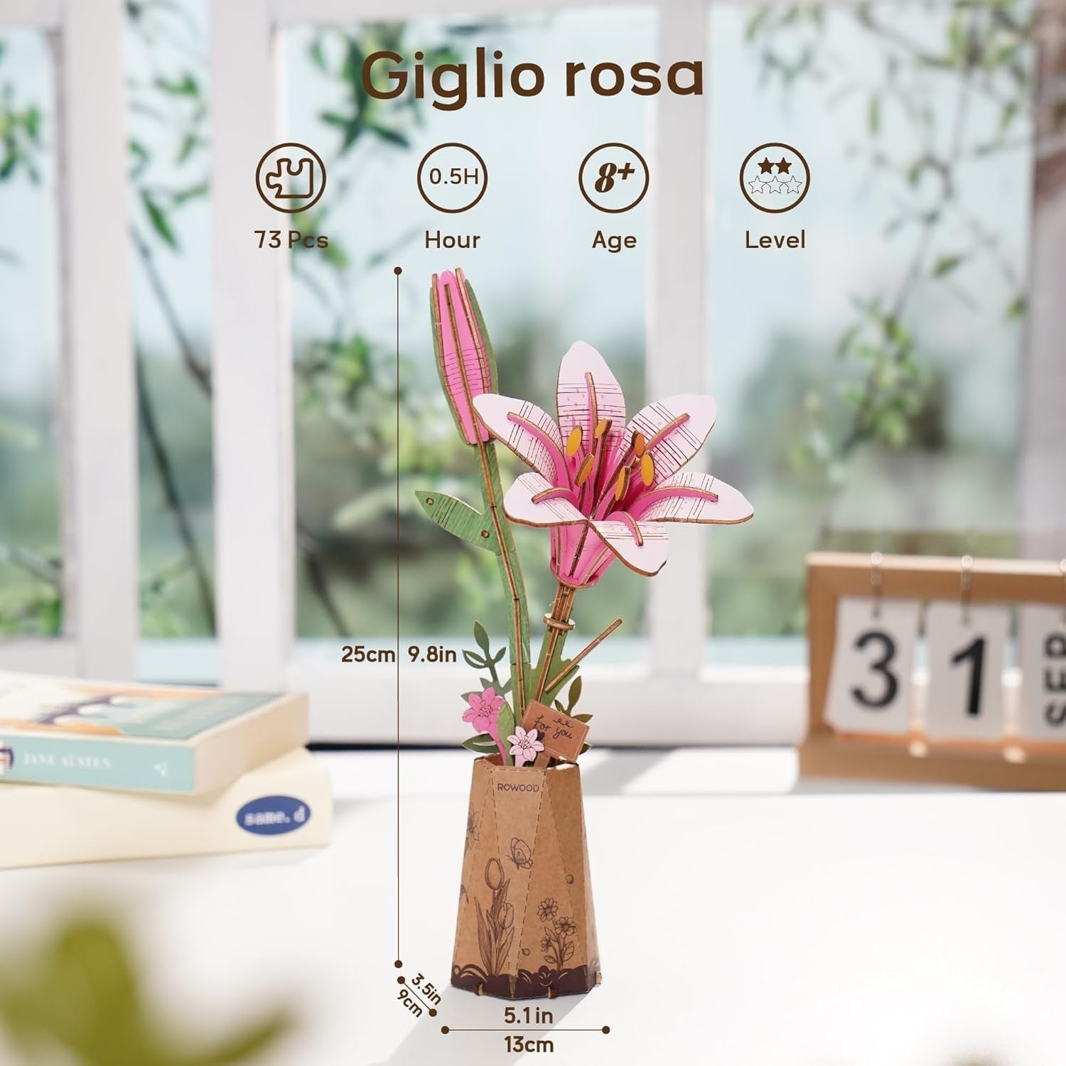 DIY 3D Wooden Lily Flower Puzzle Kit – Elegant Floral Craft Gift Set