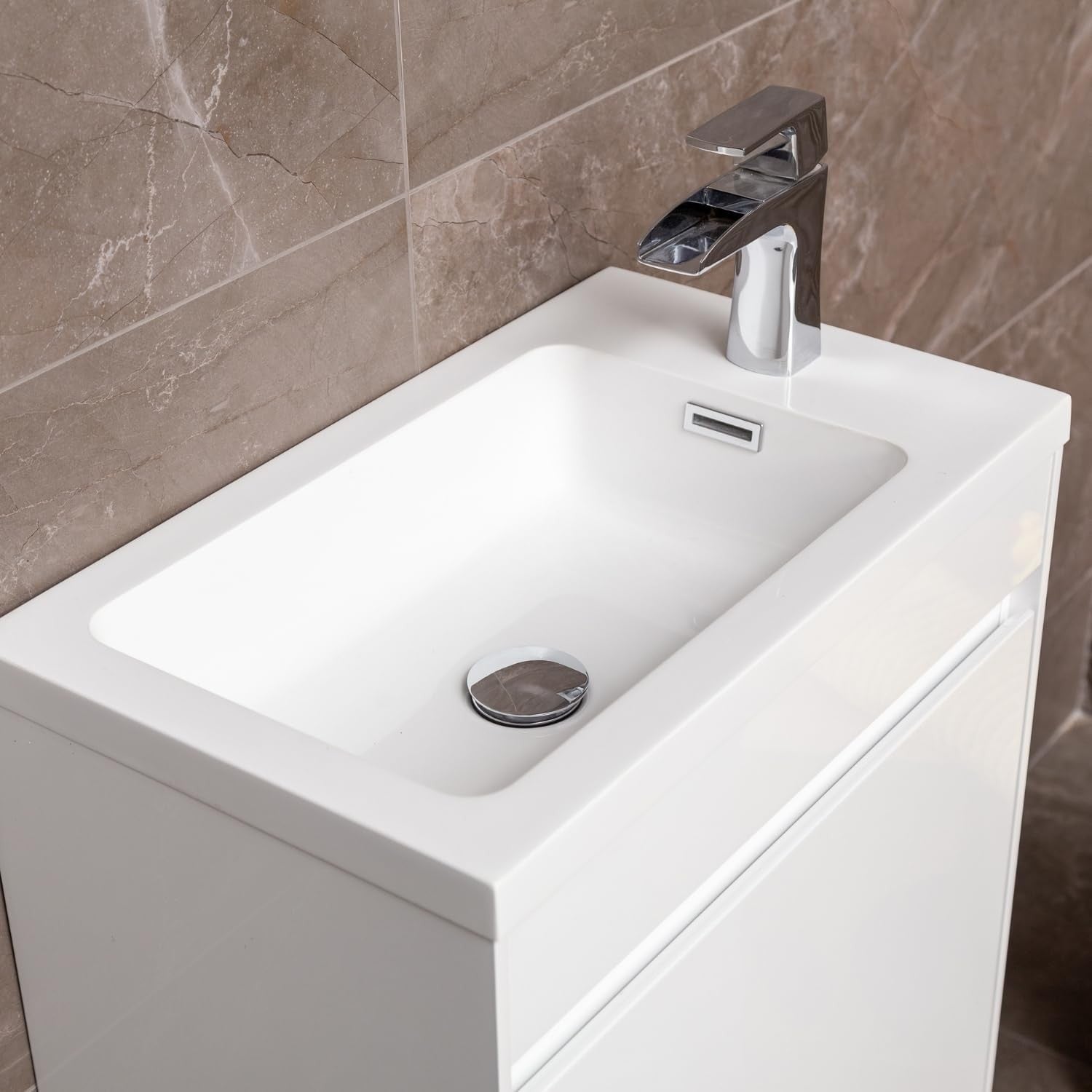 550mm White Gloss Floor Standing Vanity Unit with Polymarble Basin & Soft Close
