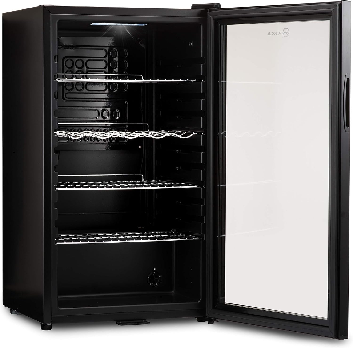 Under Counter Drinks Fridge 85L Beer Wine Cooler Glass Door LED Lockable