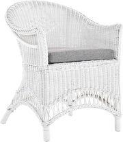 White Rattan Armchair Padded Country Wicker Lounge Chair Indoor Conservatory