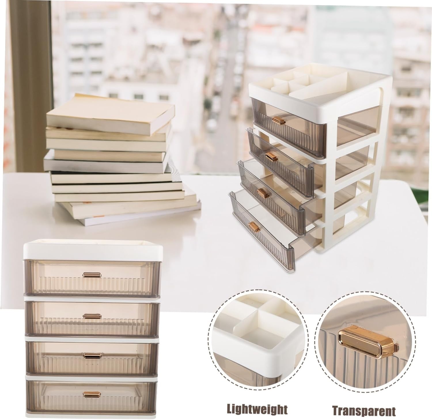 White Desk Organizer 4-Layer Drawers Multi-Use Makeup & Office Storage