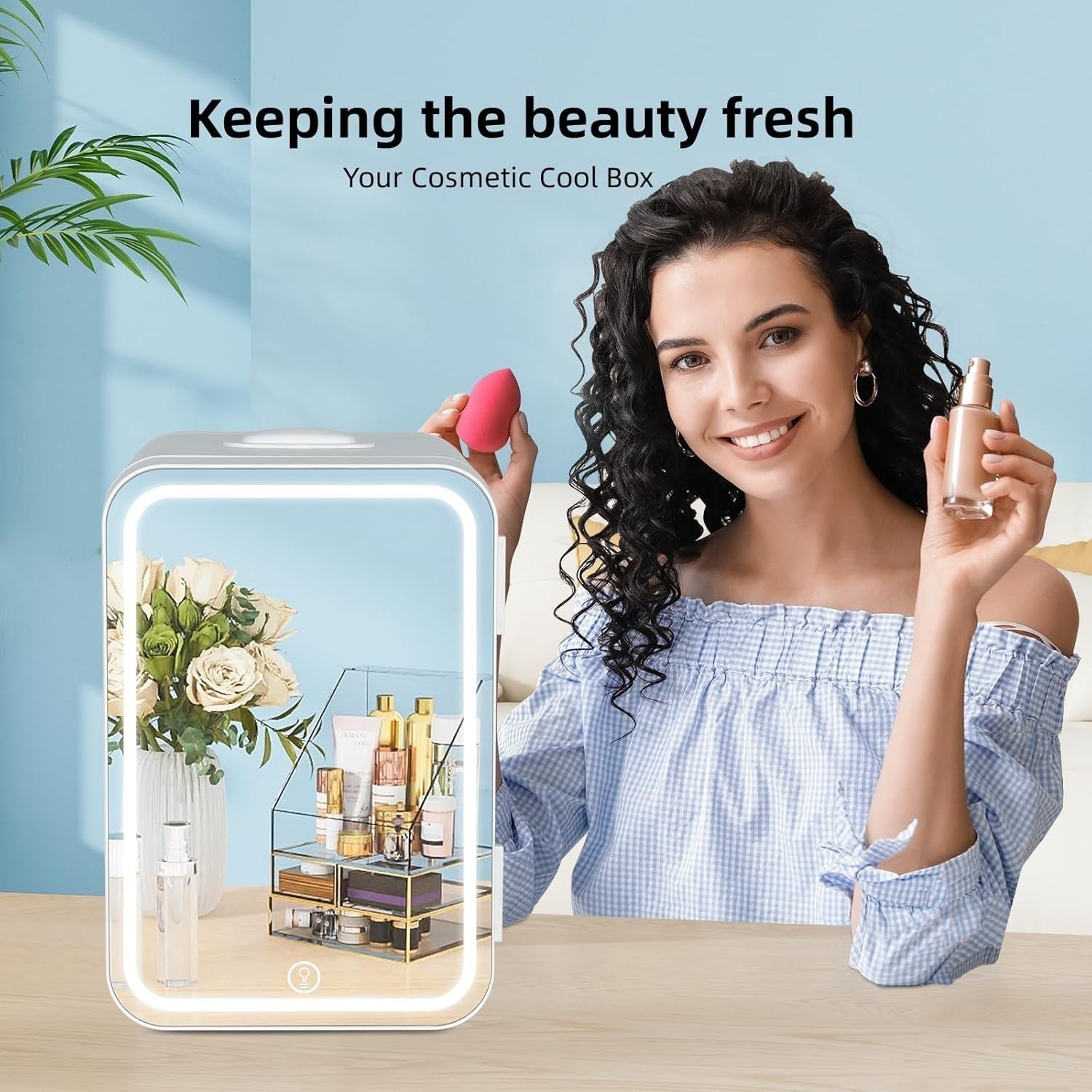 8L Portable Mini Skincare Fridge Cooler & Warmer LED Mirror AC/DC