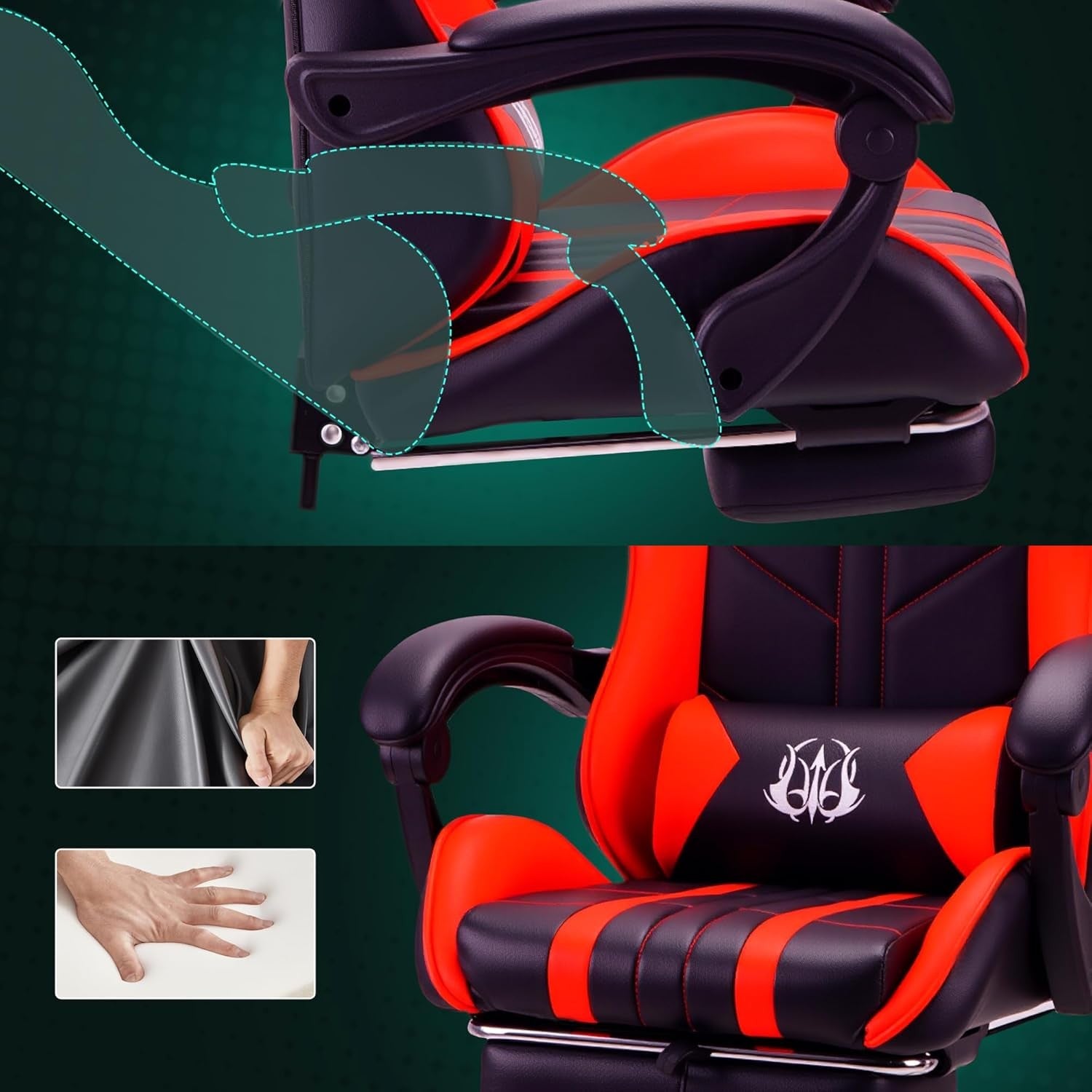 Ergonomic Gaming Chair with Footrest & Lumbar Support – Red PC Seat