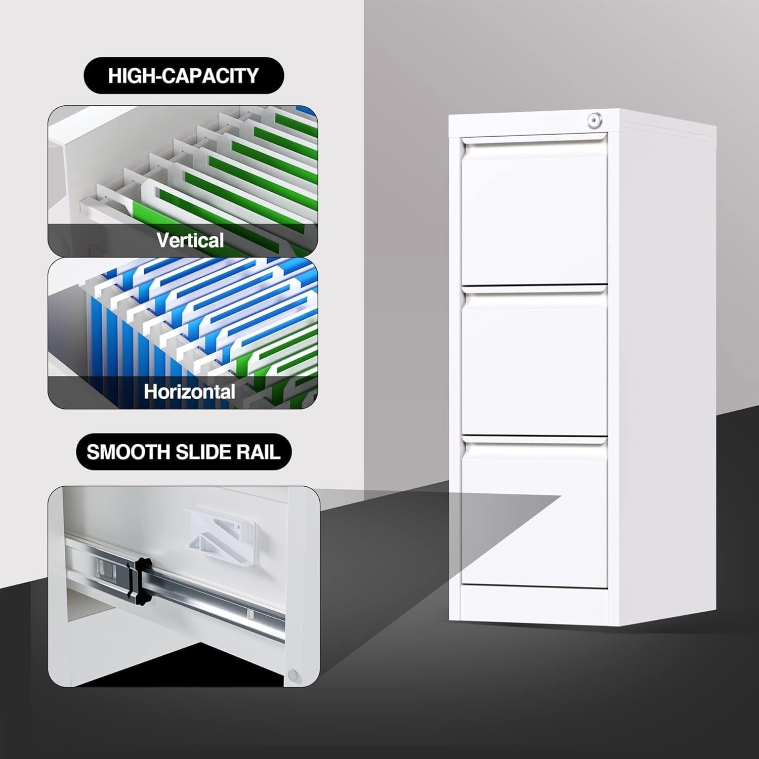 3 Drawer Metal Vertical Filing Cabinet Lockable Office Storage Letter Legal