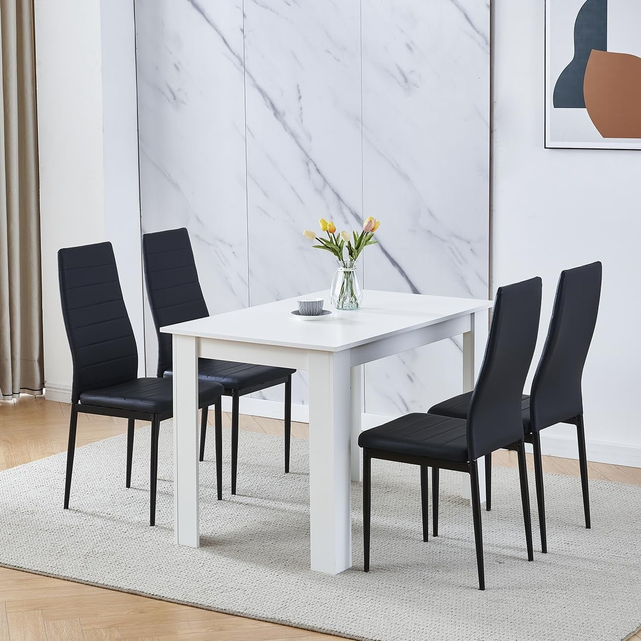 Modern 5-Piece Black Leather Dining Table Set | Space-Saving Kitchen Table