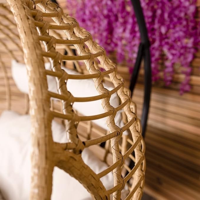 Luxury Double Egg Swing Chair Outdoor Indoor Rattan Seat w/ Cushions 240kg