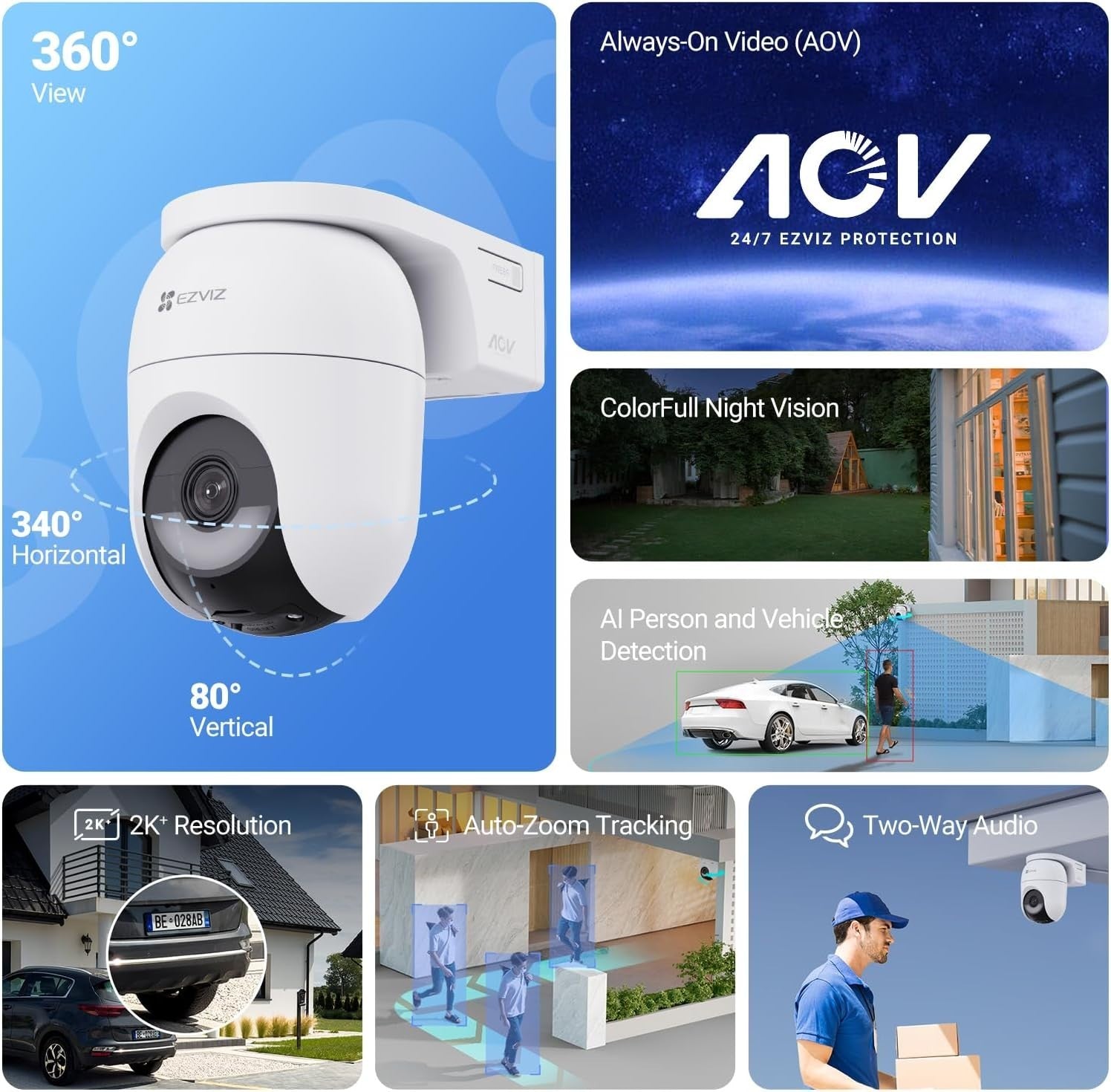 2K+ Wireless Security Camera PTZ AI Detection Color Night Vision