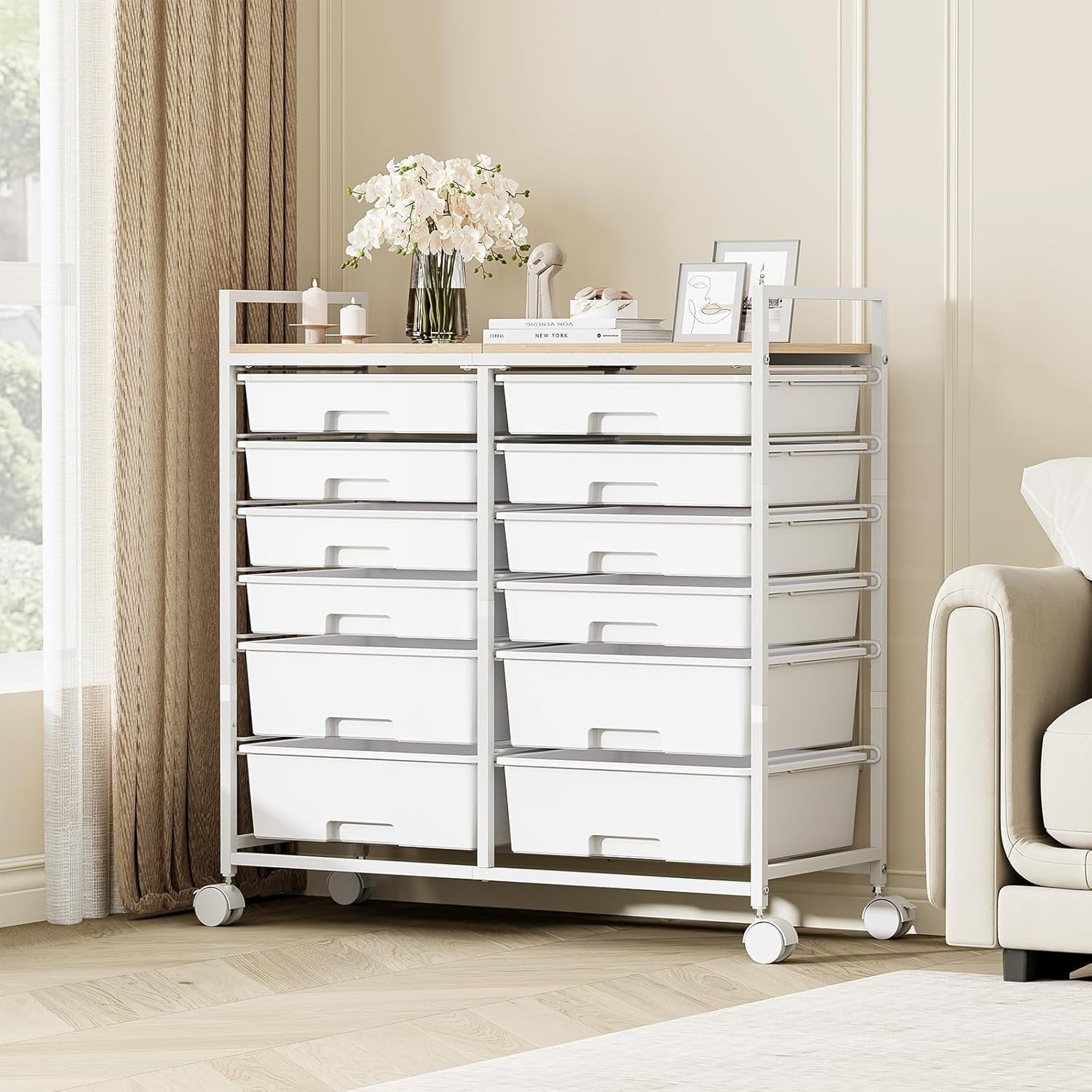 12 Drawer Rolling Storage Cart Craft Organizer Trolley White Wheels