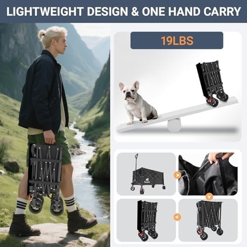 220L Heavy Duty Folding Garden Wagon Cart All Terrain Wheels Black