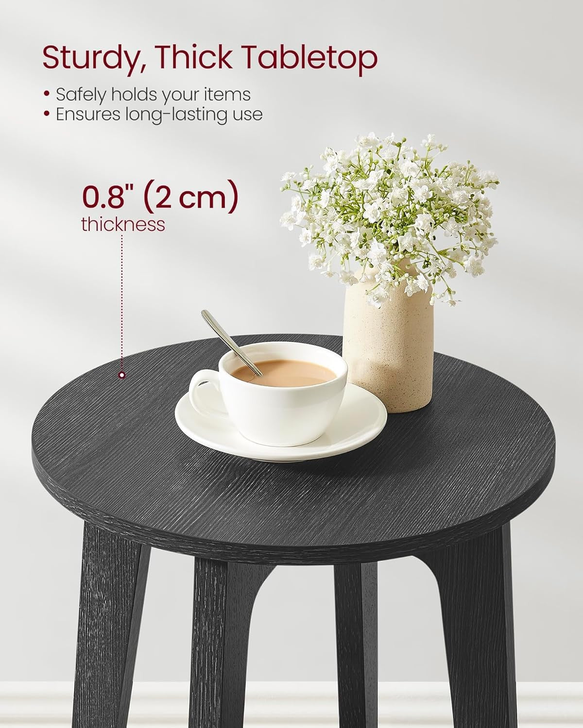 Round Black Side Table with Shelf, Small 2-Tier End Table for Living Room
