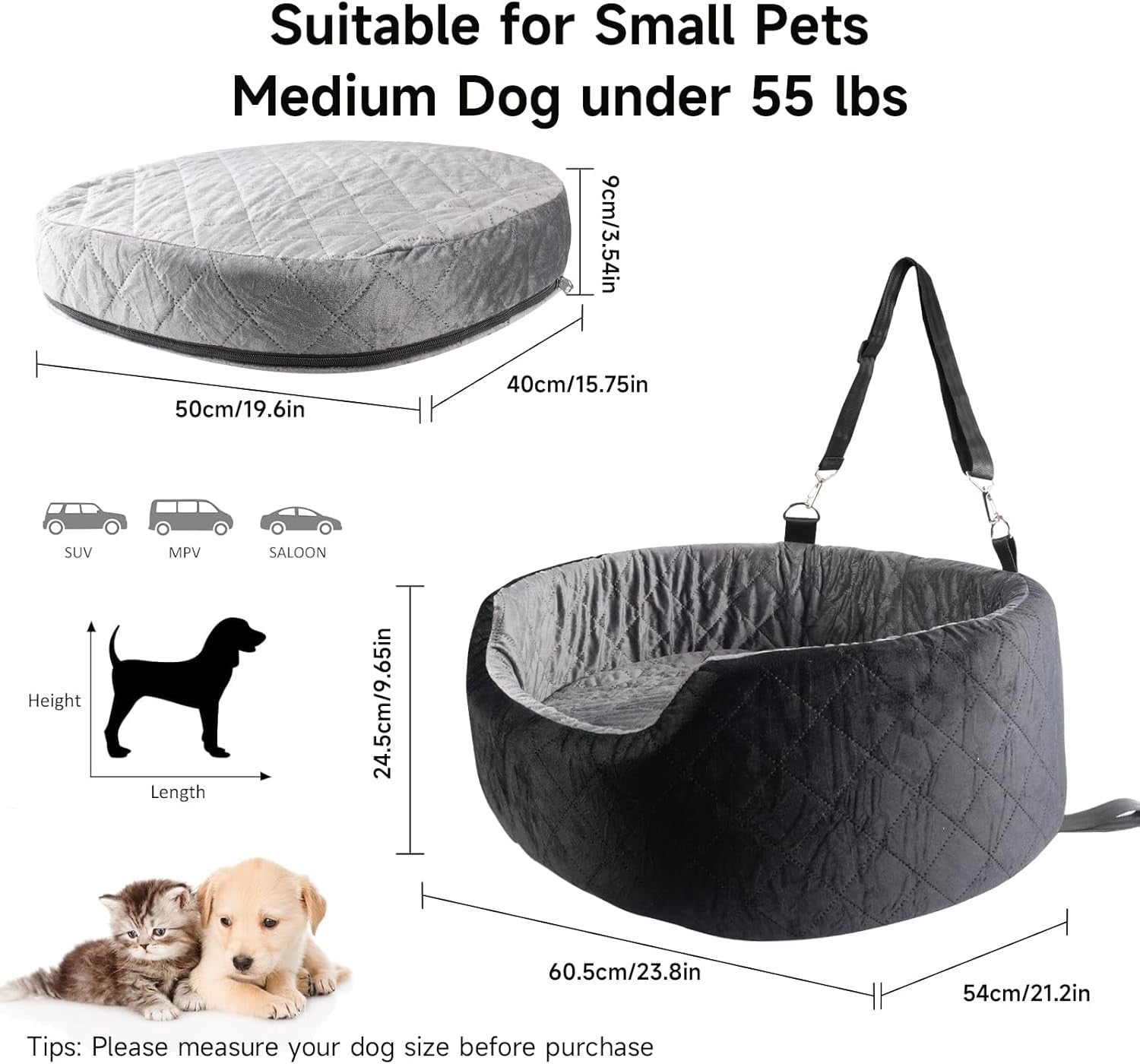 Elevated Dog Car Bed Seat Washable Pet Travel Booster Up To 35lbs