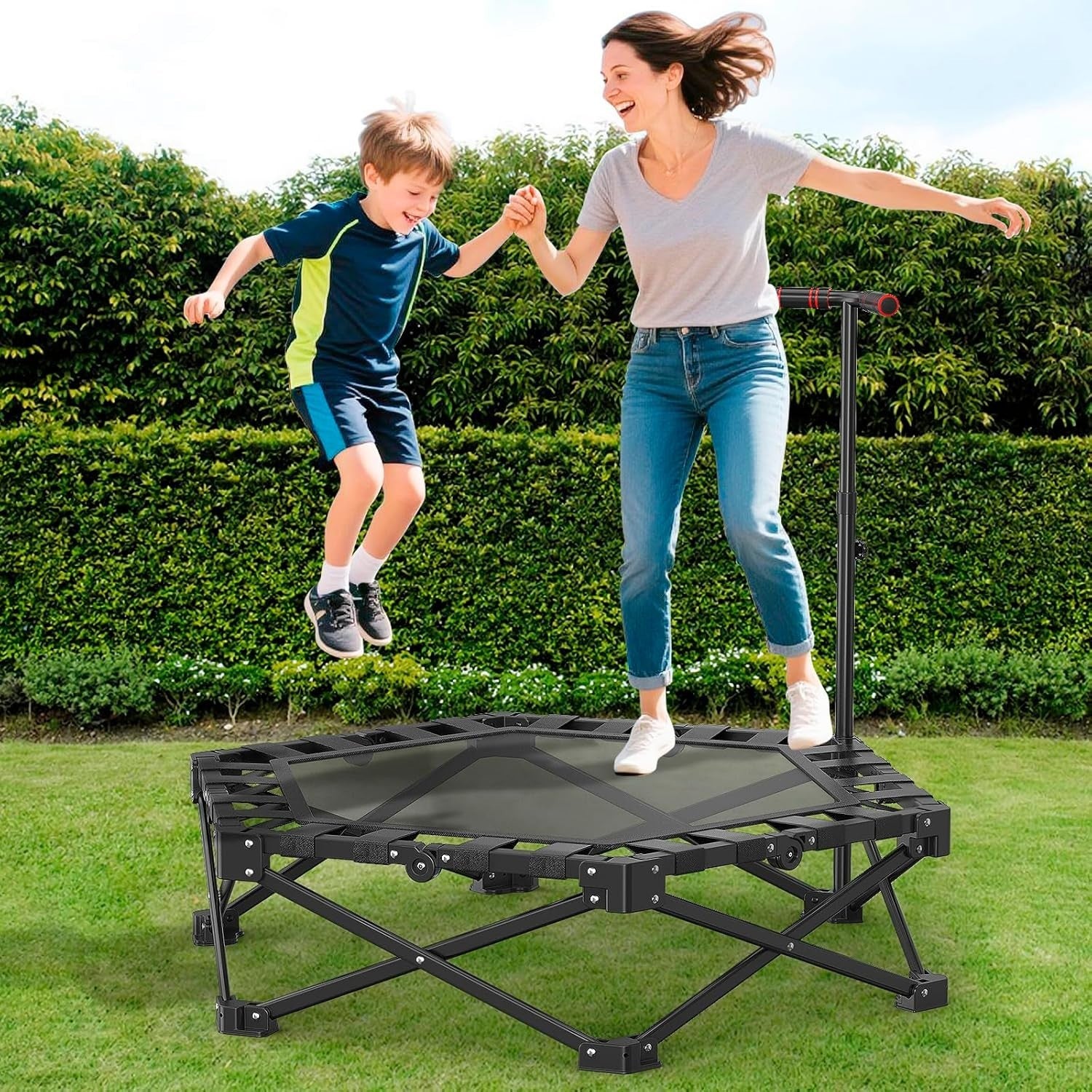 42in Foldable Fitness Trampoline Rebounder Adjustable Handle 150KG