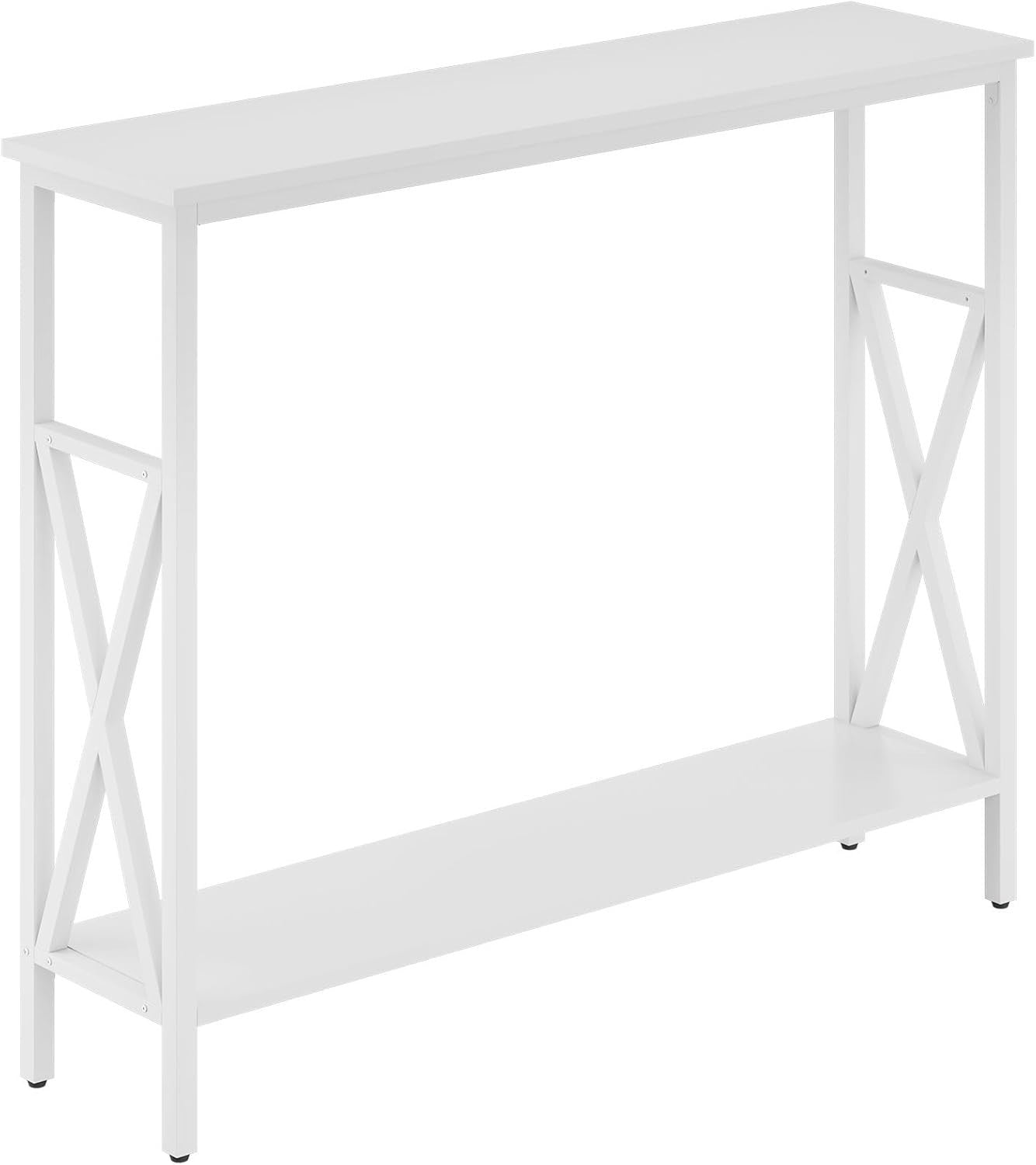 Compact Industrial Console Table with Adjustable Feet & Metal Frame, White