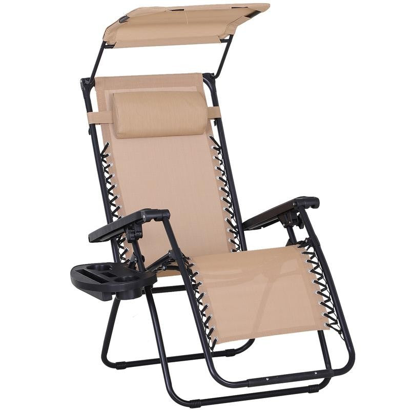 Zero Gravity Recliner Sun Lounger w/ Cup Tray & Canopy for Patio Garden