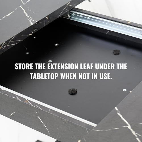 Extendable Black Royal Marble Dining Table 140-180cm Modern Foldable Kitchen