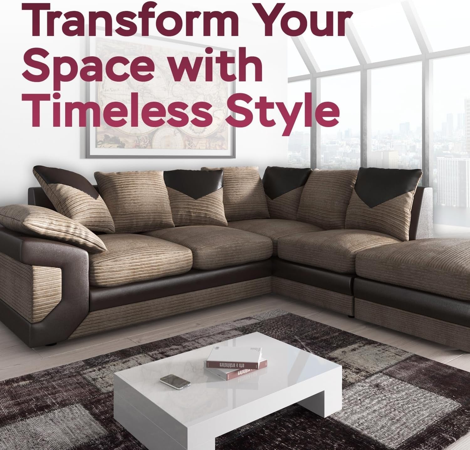 5-Seater Right Hand L-Shape Corner Sofa Fire Resistant Fabric & Leather