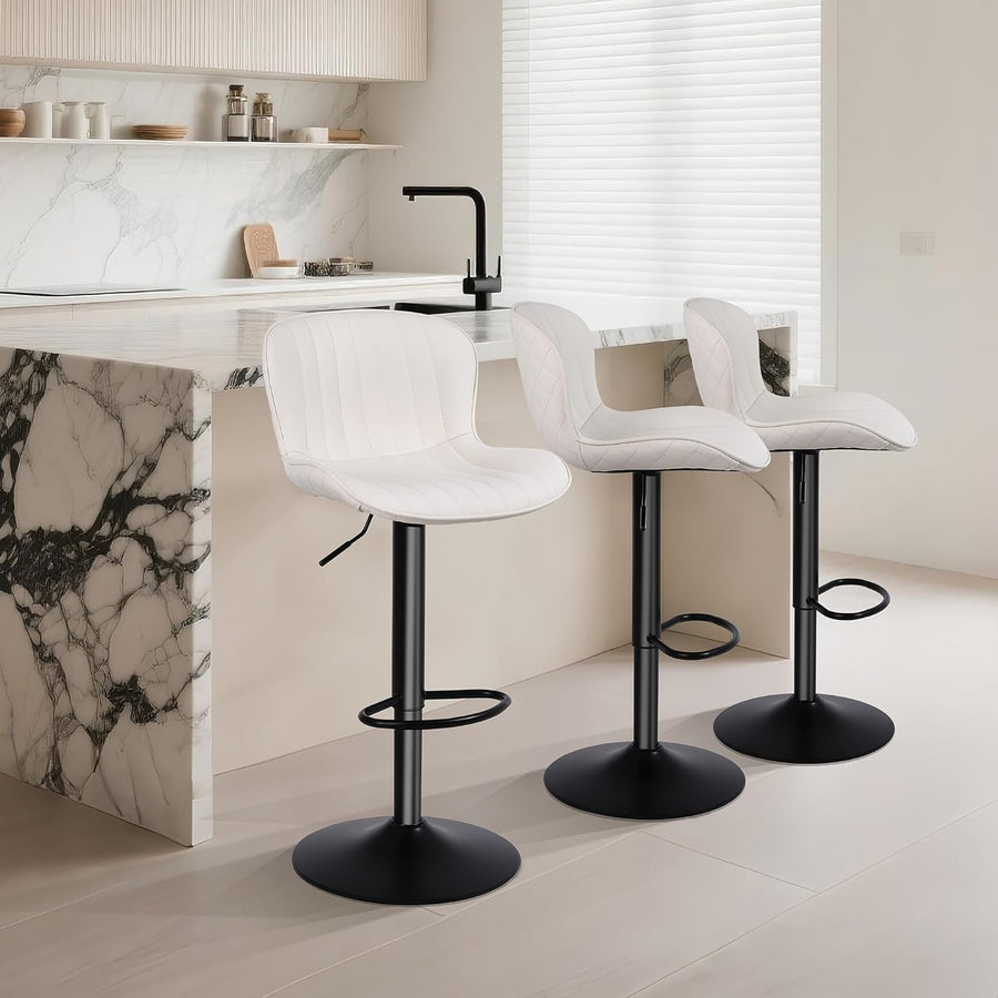 Beige PU Leather Bar Stools Set of 3 Adjustable Kitchen Counter Chairs