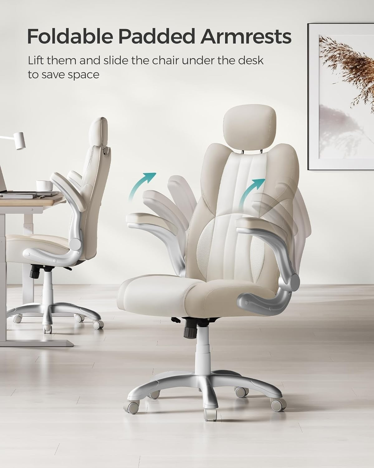 Executive Office Chair Swivel Cream White Adjustable Desk Seat 150kg Tilt