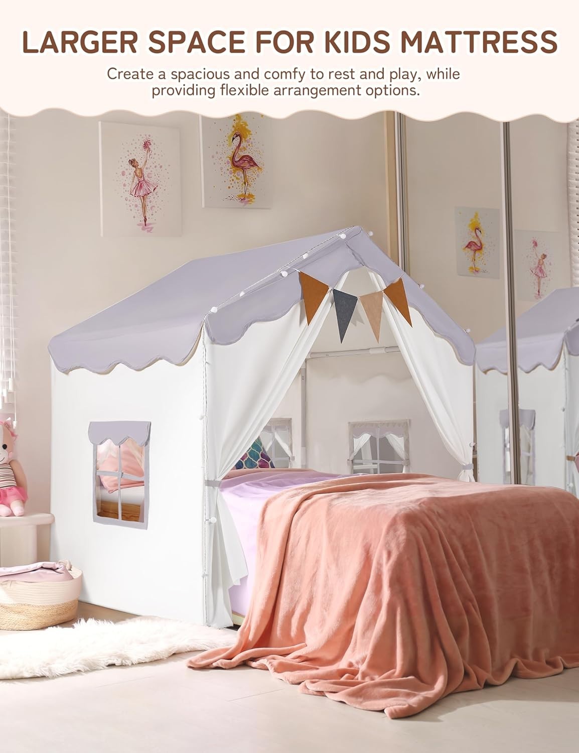 Kids 2in1 Play Tent Bed Tent with Lights Padded Princess Castle