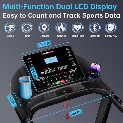 Foldable Incline Treadmill 3.25HP, 12km/h, Wide Belt, Bluetooth APP Home Gym