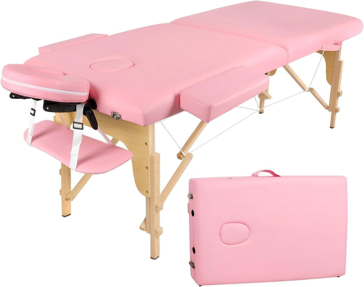 Portable 2-Zone Massage Table Foldable Beauty Lash Spa Bed Pink 185×60cm