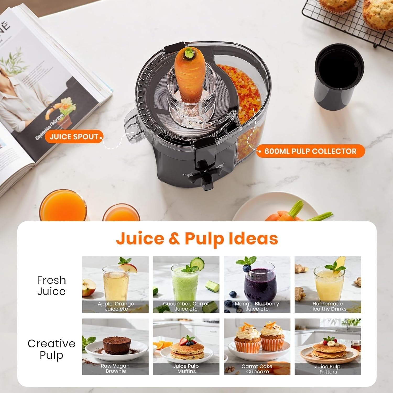 Juicer Machine 65mm Wide Feed Chute 2 Speed Whole Fruit Easy Clean 400W