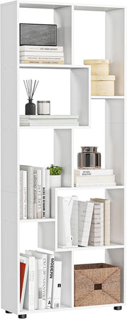 Modern 8-Cube Tall Bookcase Room Divider – Freestanding Storage Shelf White 178c