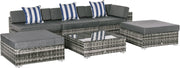 6 Seat Rattan Garden Sofa Set w/ Cushions, Table & Footstools Outdoor Patio